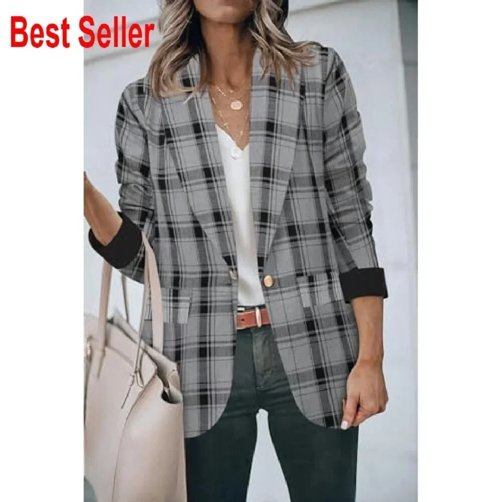Open Front Blazer Jacket Classic Work Office Casual Long Sleeve with Pockets